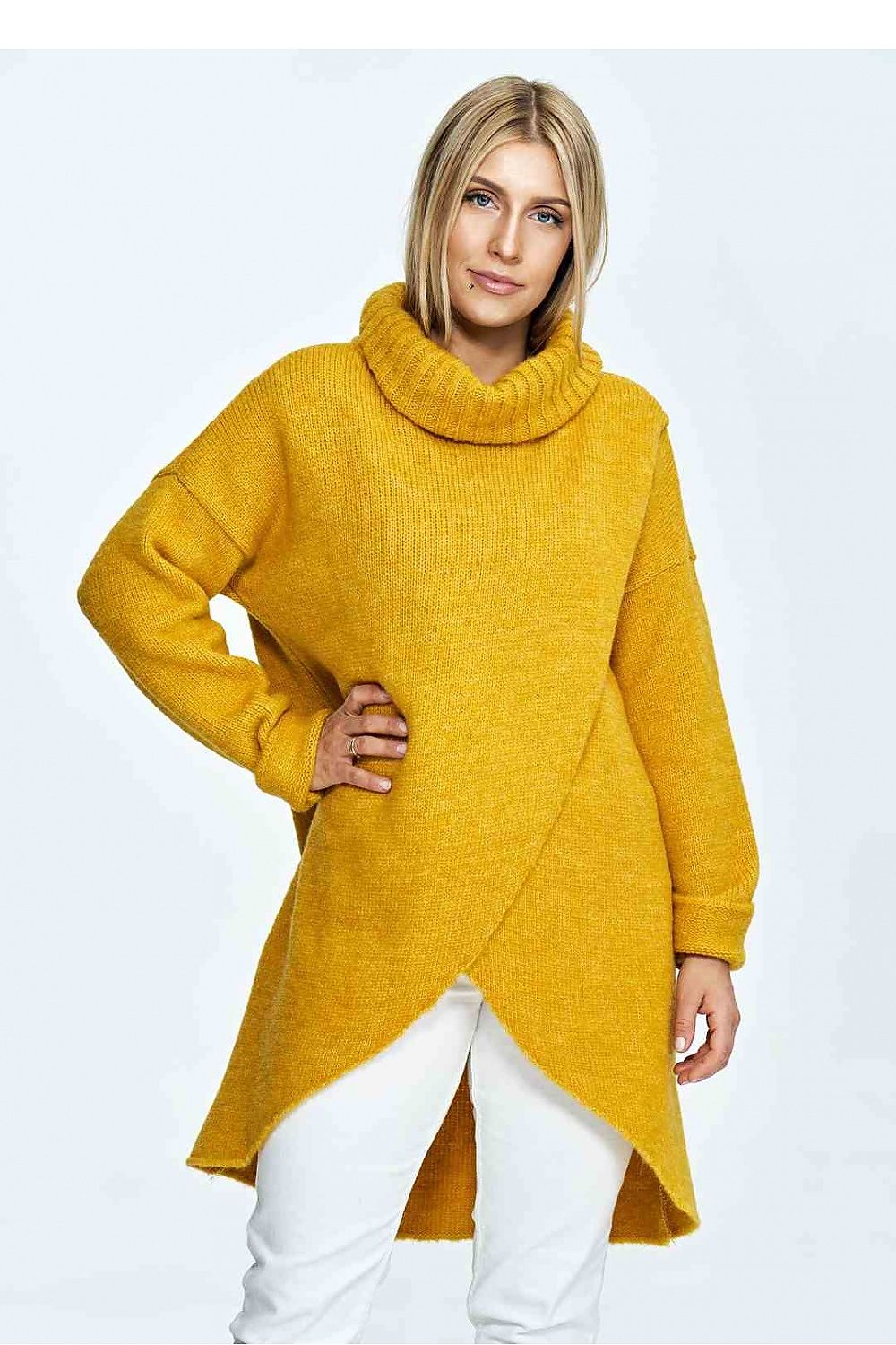 FIGL Women's Yellow Oversized Turtleneck Knit Sweater