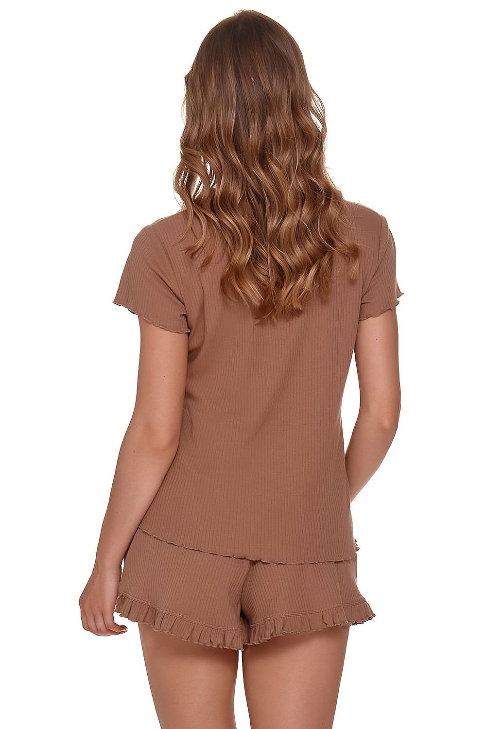 DOCTOR NAP 2 Piece Women's European-made Light Brown Pajama Set with Top & Short