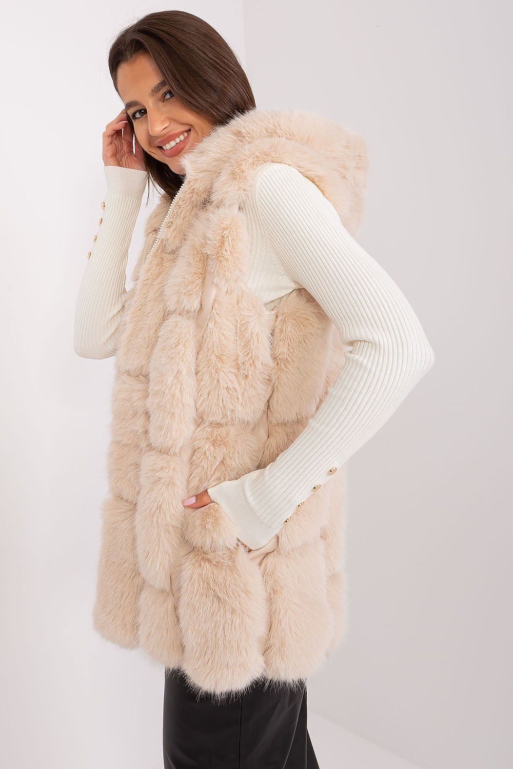 A.T. European Women's Faux Fur Hooded Winter Vest/Gilet-up to 3XL