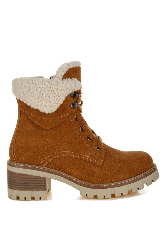 RAG & Co. Madoka Fur Collar Lace-up Snow Ankle Boots