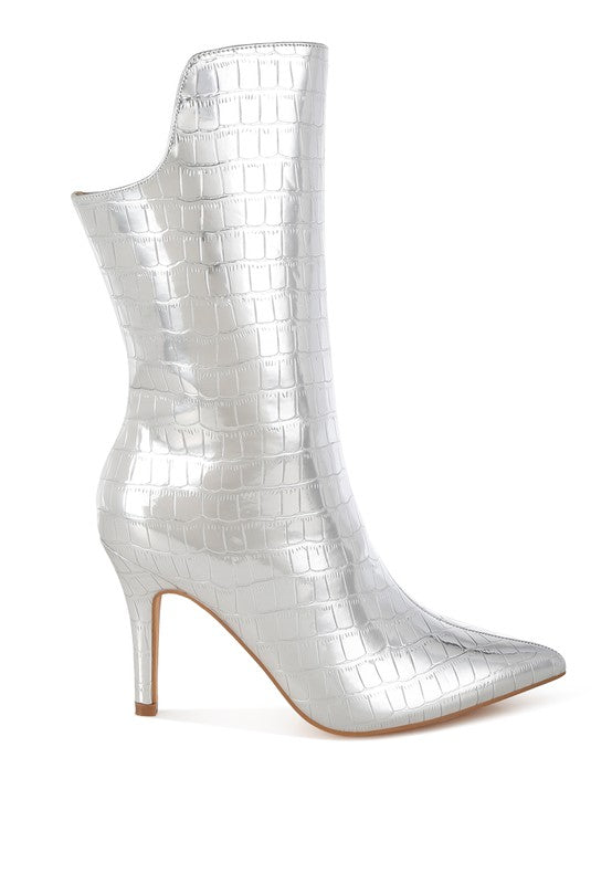 RAG & Co. Kultrus Croco Stiletto Heel Mid-Calf Boots