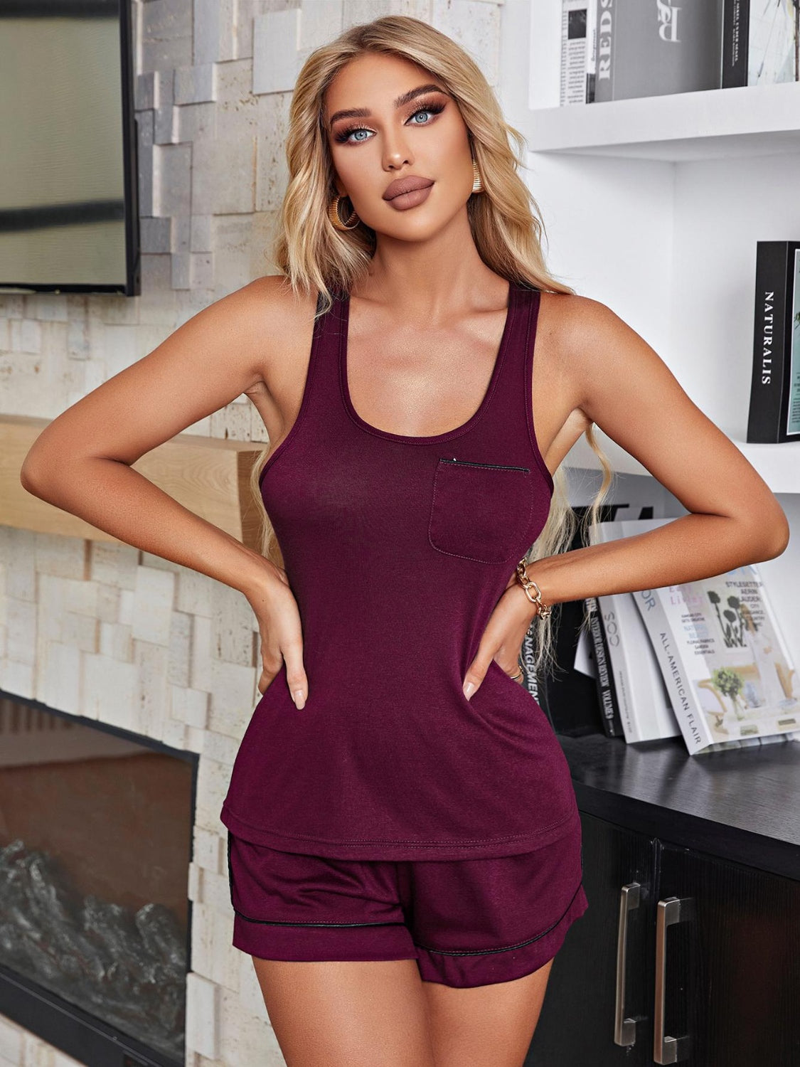 H2J Scoop Neck Wide Strap Tank and Shorts Pajamas Set