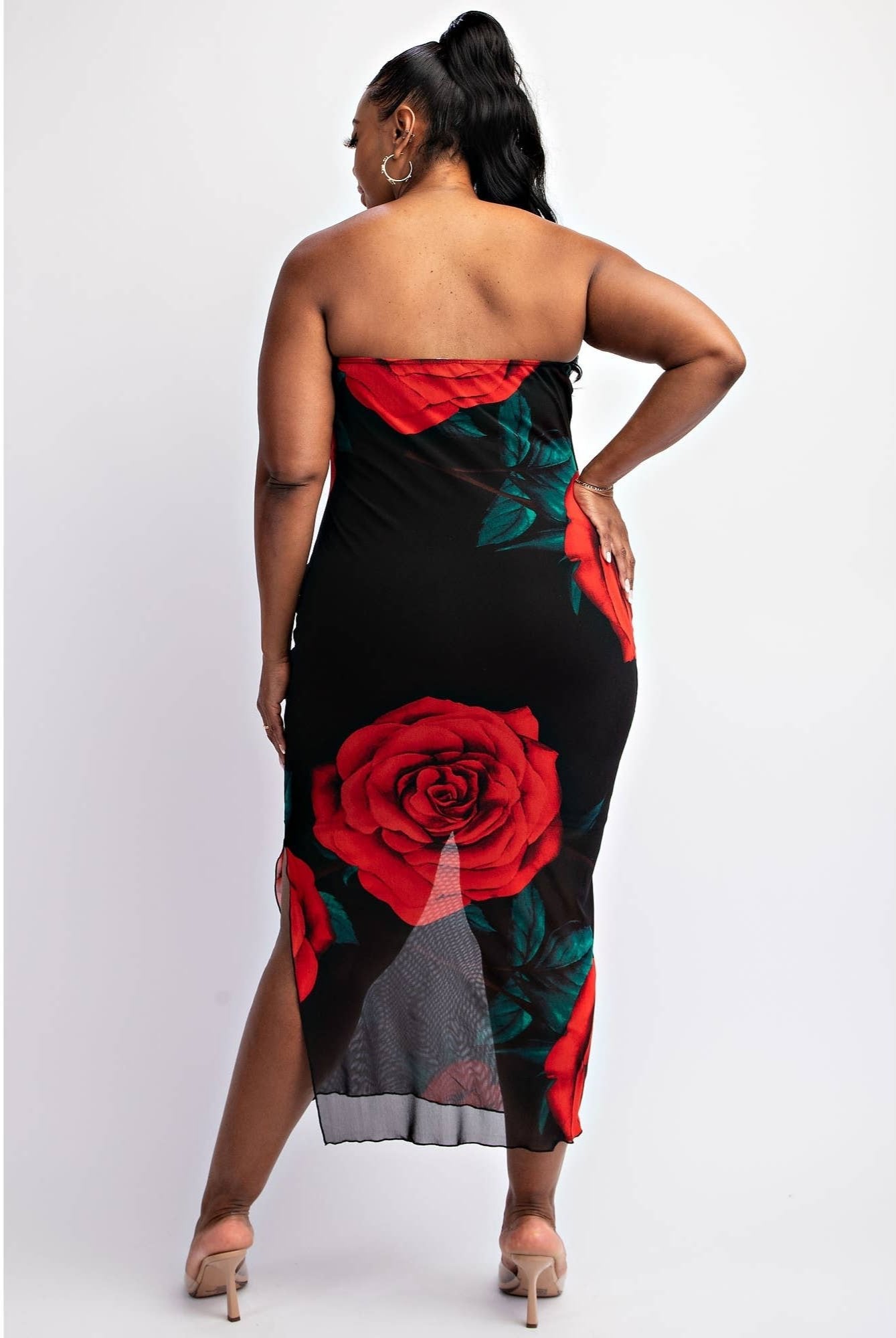 EMILIA Women's Plus-size Mesh Print Strapless Dress with Slit
