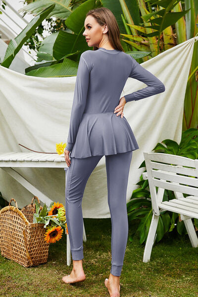 Mock Neck Long Sleeve Modest One-Piece Swimwear