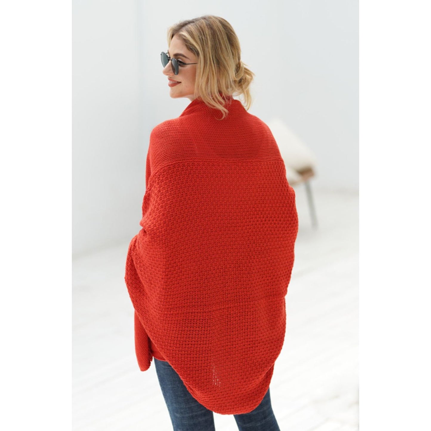 DOUBLE TAKE Dolman Sleeve Open Front Ribbed Trim Longline Cardigan