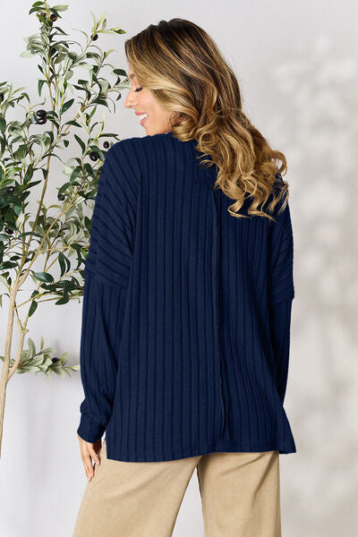 BASIC BAE Full Size Ribbed Round Neck Slit Knit Top