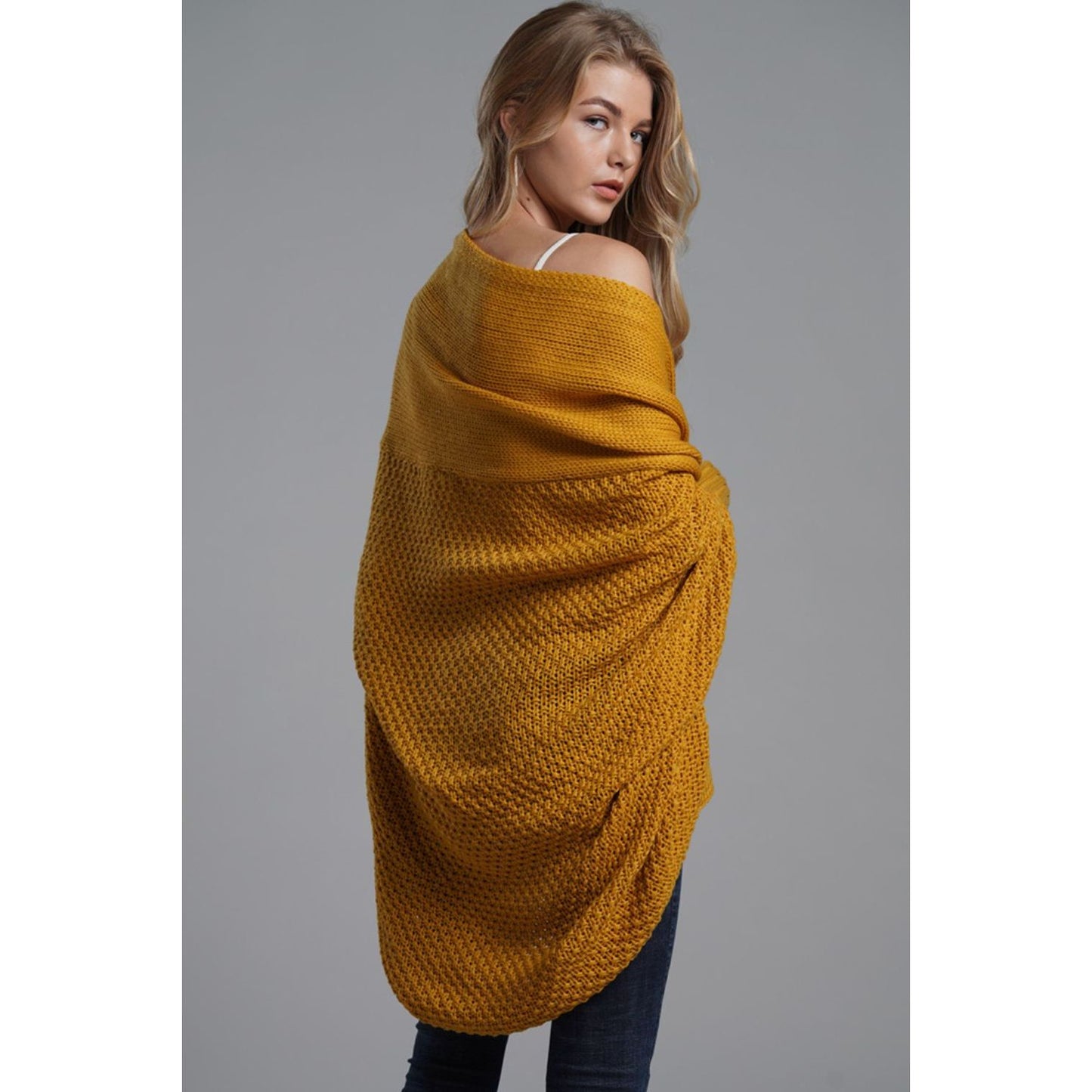 DOUBLE TAKE Dolman Sleeve Open Front Ribbed Trim Longline Cardigan