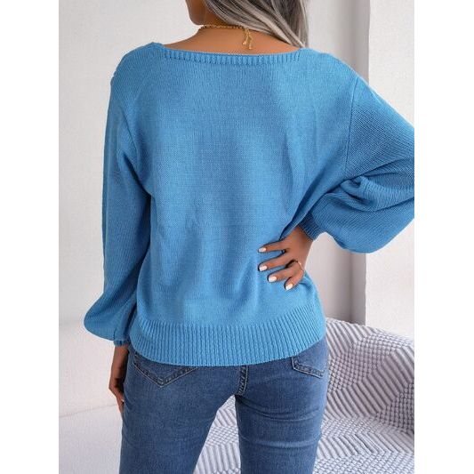 Cable-Knit Square Neck Long Sleeve Sweater