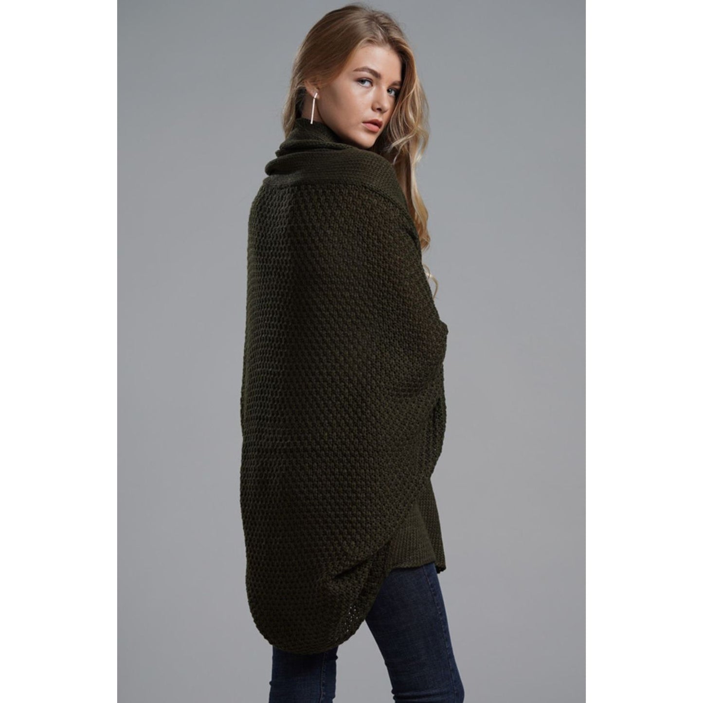 DOUBLE TAKE Dolman Sleeve Open Front Ribbed Trim Longline Cardigan