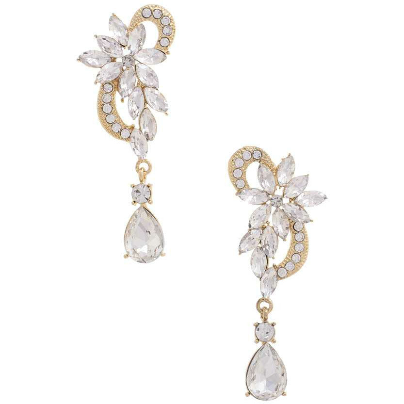 Boucle d'Oreille Pendante Fleur Strass