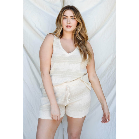 Ensemble haut sans manches et short en tricot à rayures Plus