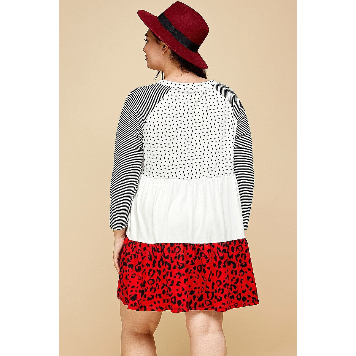 Robe à Volants Contrastée à Imprimé Animal et à Pois de Grande Taille