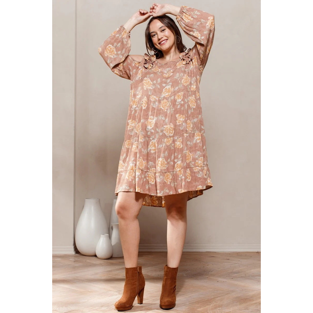 Robe nuisette imprimée florale d'automne grande taille
