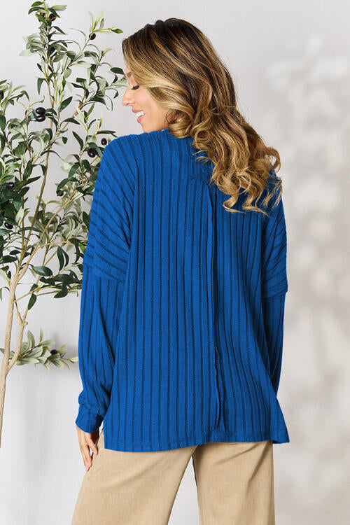 BASIC BAE Full Size Ribbed Round Neck Slit Knit Top