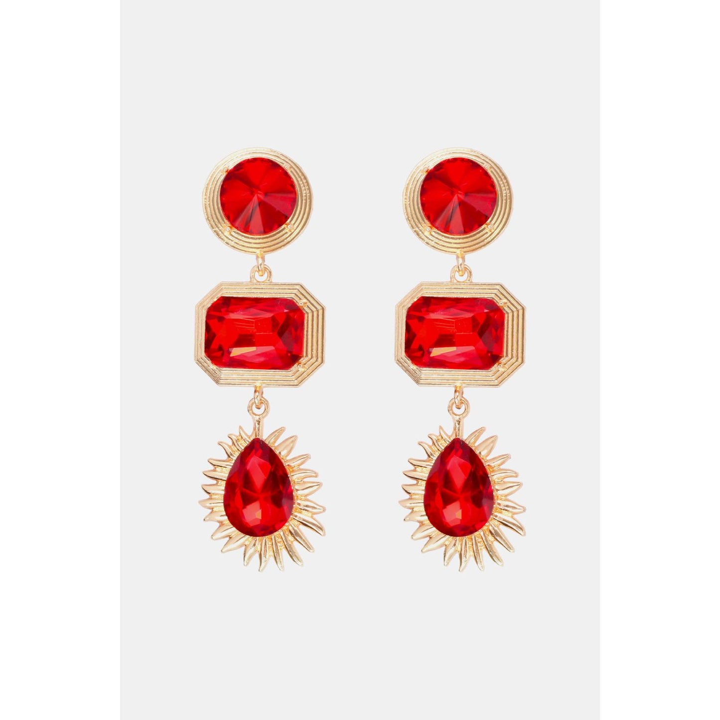 Geometrical Shape Zinc Alloy Frame Glass Dangle Earrings