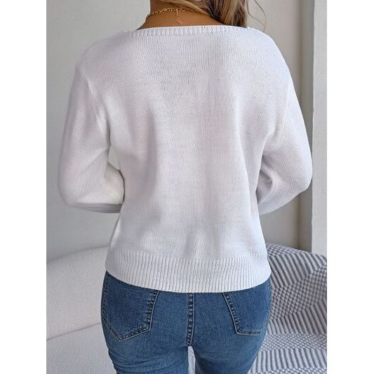 Cable-Knit Square Neck Long Sleeve Sweater