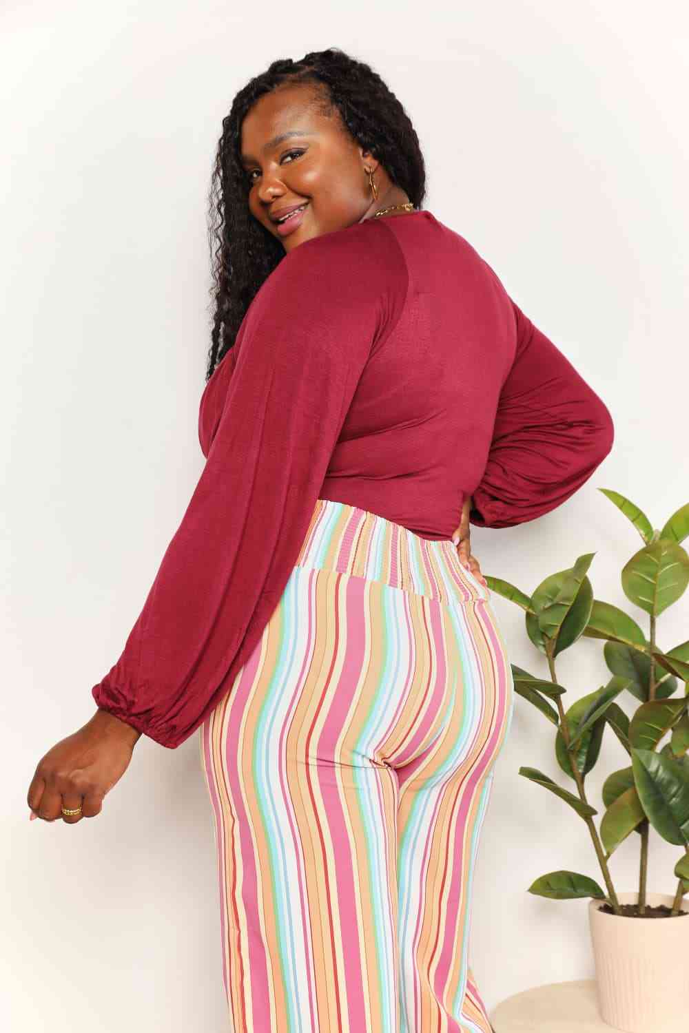 CULTURE CODE Full Size Wine V-Neck Bodysuit ( S-3XL)