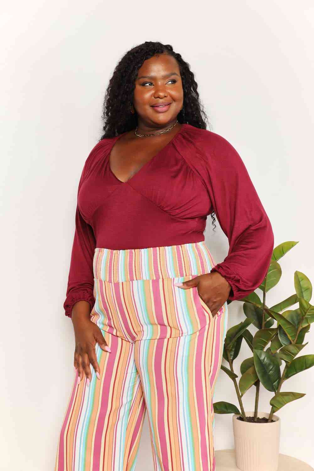 CULTURE CODE Full Size Wine V-Neck Bodysuit ( S-3XL)