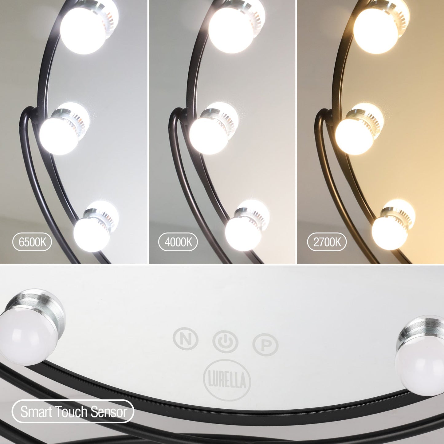 11 Bulb Round Vanity Mirror - Jet Black