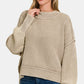 ZENANA Light Mocha Exposed Seam Round Neck Dropped Shoulder Sweater