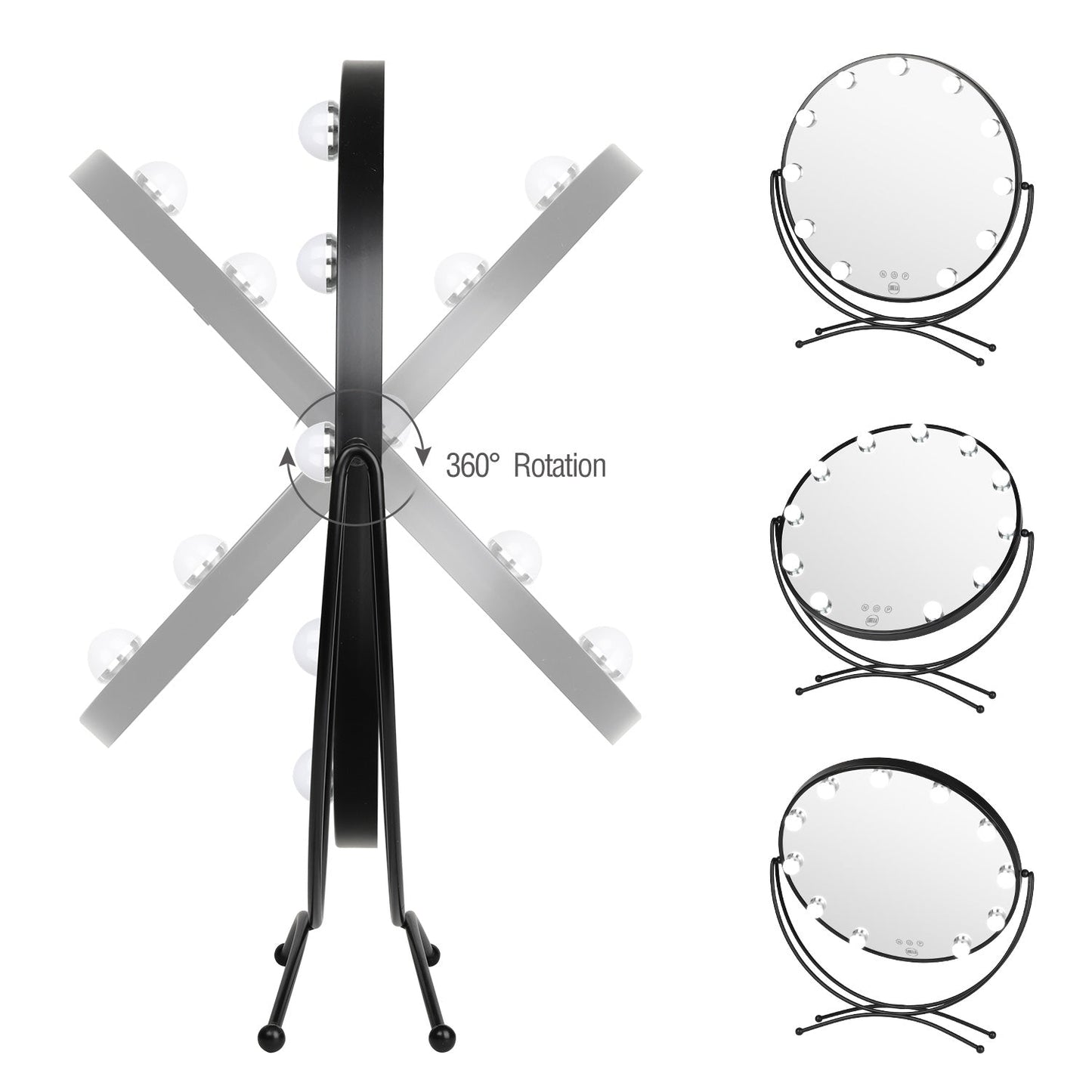 11 Bulb Round Vanity Mirror - Jet Black
