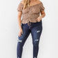 ZENOBIA Plus Size Frill Ruched Off-Shoulder Short Sleeve Blouse