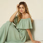 LILOU Sage Swiss dot Off-shoulder Dress