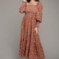 NUVI APPAREL Floral Print Shirred Ruffle Hem Dress