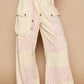 POL Women's Crochet Contrast Beige Cream Drawstring Wide Leg Pants