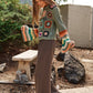 DAVI & DANI Floral Crochet Striped Sleeve Cropped Knit Sweater