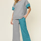 DOUBLE TAKE Full Size Texture Contrast T-Shirt and Wide Leg Pants Set