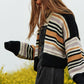 DAVI & DANI Chunky Knit Multi-Striped Open Sweater Cardigan
