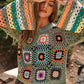 DAVI & DANI Floral Crochet Striped Sleeve Cropped Knit Sweater
