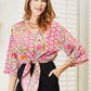 YO Tie Hem V-Neck Three-Quarter Sleeve Blouse