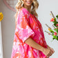 First Love Slit Printed Round Neck Half Sleeve Blouse