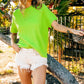 BiBi Texture Neon Green Round Neck Short Sleeve Knit Top