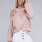 NUVI APPAREL Crossed Open Shoulder Sweater