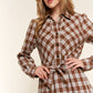 AND THE WHY Brown Plaid Tiered Midi Shirt Dress