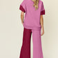 DOUBLE TAKE Full Size Texture Contrast T-Shirt and Wide Leg Pants Set