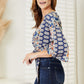 YO Tie Hem V-Neck Three-Quarter Sleeve Blouse