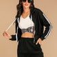 PERFEE 2 Pieces Drawstring Hooded Top and Pants Set with Side Stripes