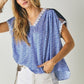 DAVI & DANI Printed Lace V-Neck Short Sleeve Loose Top