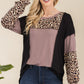 CELESTE Full Size Leopard Color Block Exposed Seam T-Shirt