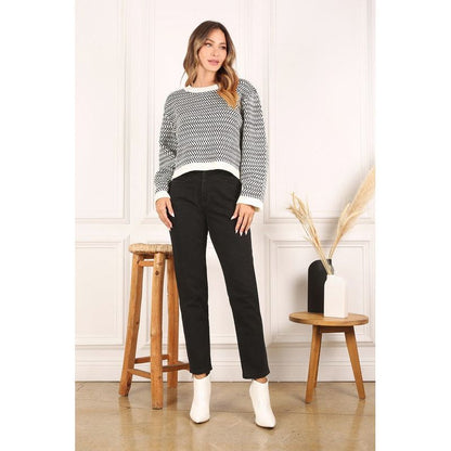 LILOU Herringbone pattern crew neck sweater