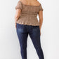 ZENOBIA Plus Size Frill Ruched Off-Shoulder Short Sleeve Blouse