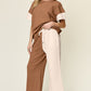 DOUBLE TAKE Full Size Texture Contrast T-Shirt and Wide Leg Pants Set