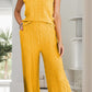 Textured Round Neck Top and Wide Leg Pants Set