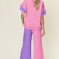 DOUBLE TAKE Full Size Texture Contrast T-Shirt and Wide Leg Pants Set