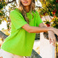 BiBi Texture Neon Green Round Neck Short Sleeve Knit Top