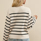 SYNZ Striped Button Up Round Neck Cardigan Sweater